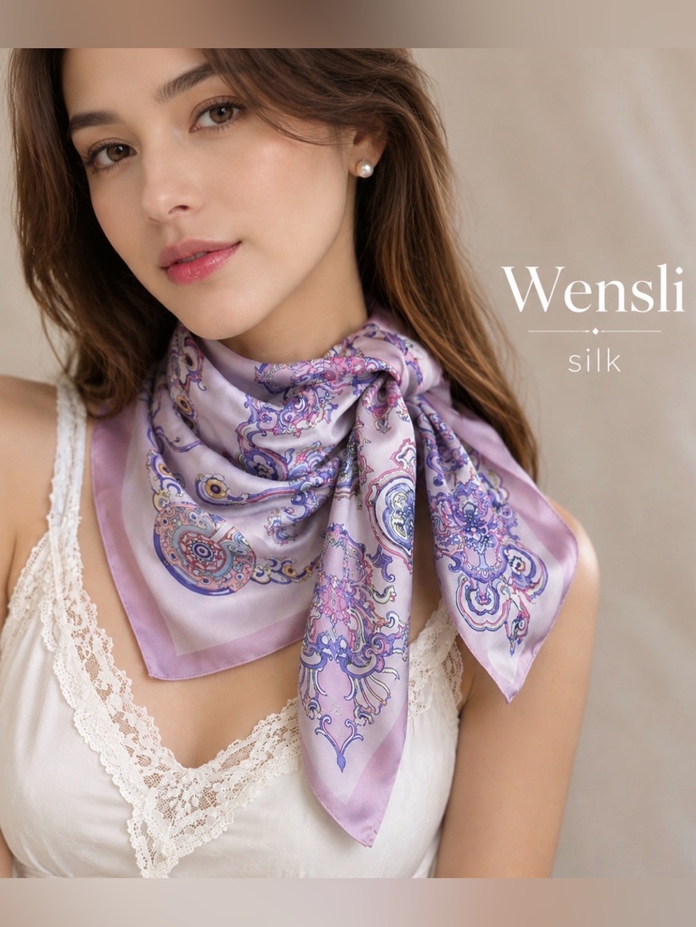 Wensli Silk Scarf NWT Pink Purple Fairy Print Square 34.5” Double-Sided NEW